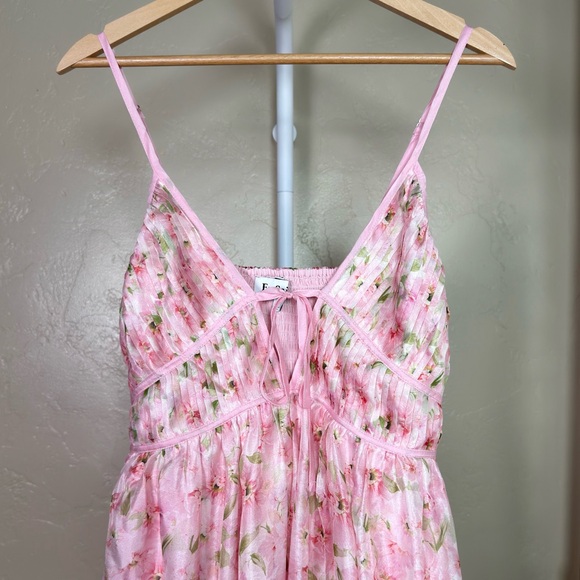 En Saison Sedna Pink Floral Satin Midi Dress Small Cottagecore Romantic - Picture 2 of 9